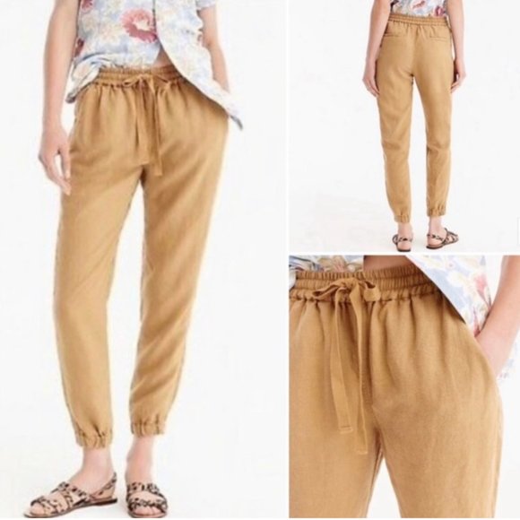 J. Crew Point Sur Womens Seaside Linen Jogger Pants Size 14 Mustard Tan Pull On - Picture 6 of 6